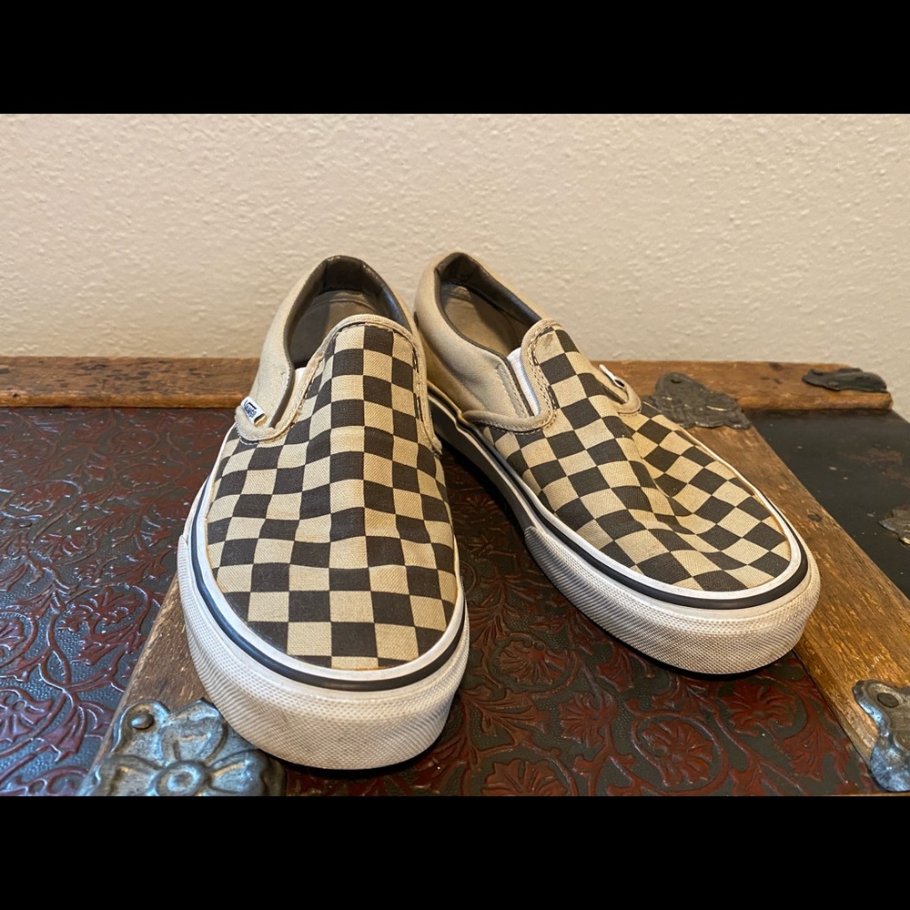 Brown and Tan Checkerboard Vans size 6 mens/ 8 women’s